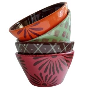 Tracy Porter Vivre Poetic Wanderlust Set of 4 Soup Ceral Bowls Brown Floral